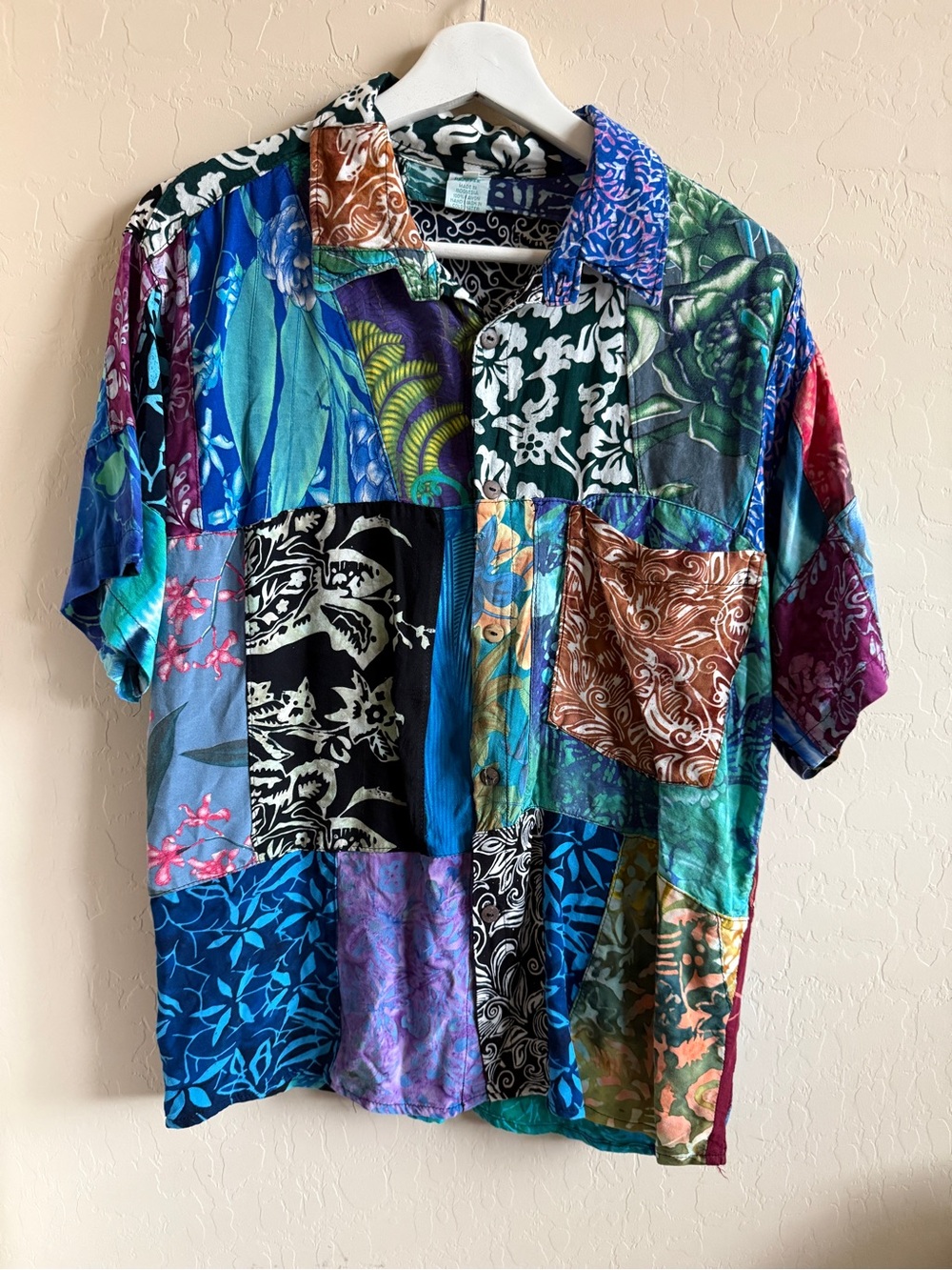 Peaceful People Unisex Multicolor Patchwork Short-Sleeve Shirt Boho